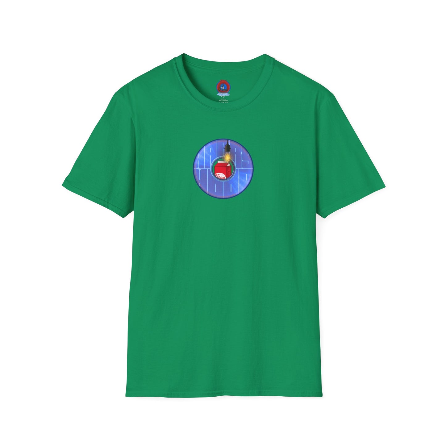 Classic Donut Tee - Unisex Soft-Style - "Harry Left His Donut Shirt" - series 1.0  - variant 4 - purple/blue donut - w/milk & light on