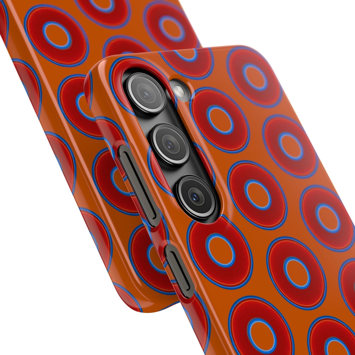 Lumpy Donut Snap Case - red vivid donut print w/dark orange background