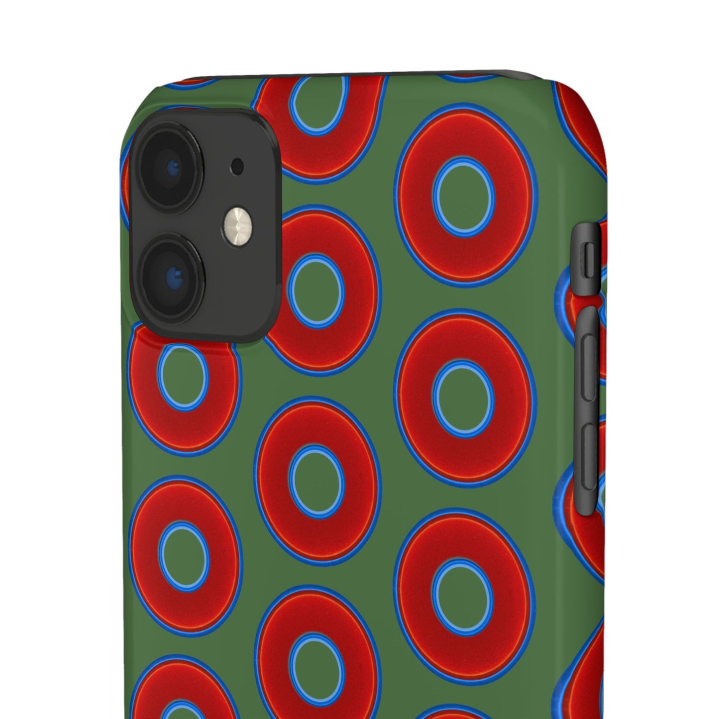 Lumpy Donut Snap Case - red vivid donut print w/dark green background