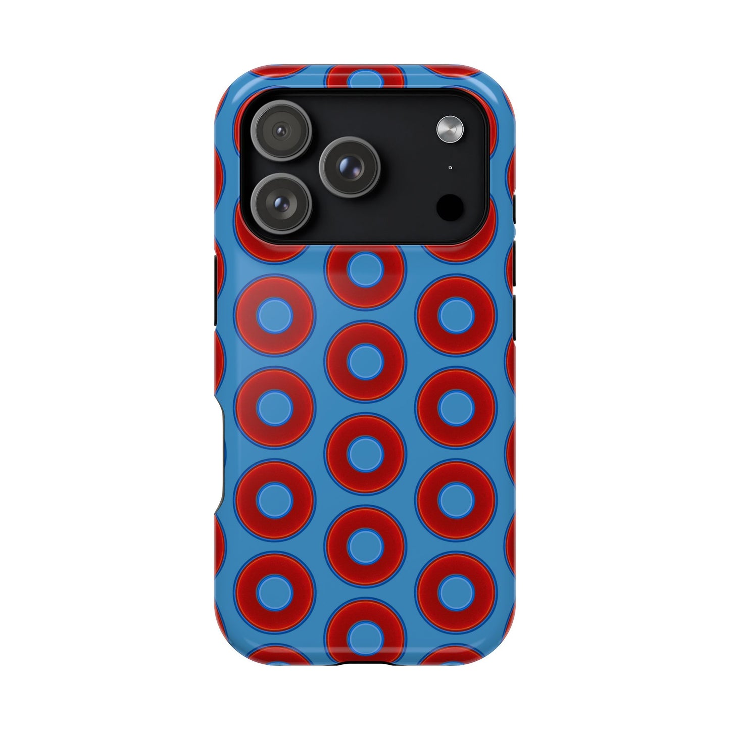 Impact-Resistant Lumpy Donut Case - red vivid donut print w/light steel blue background