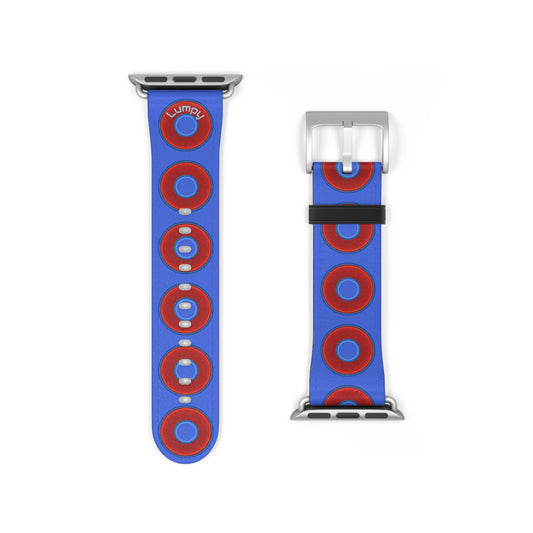 Lumpy Donut Wristband - compatible w/apple watch - red vivid donuts w/royal blue background