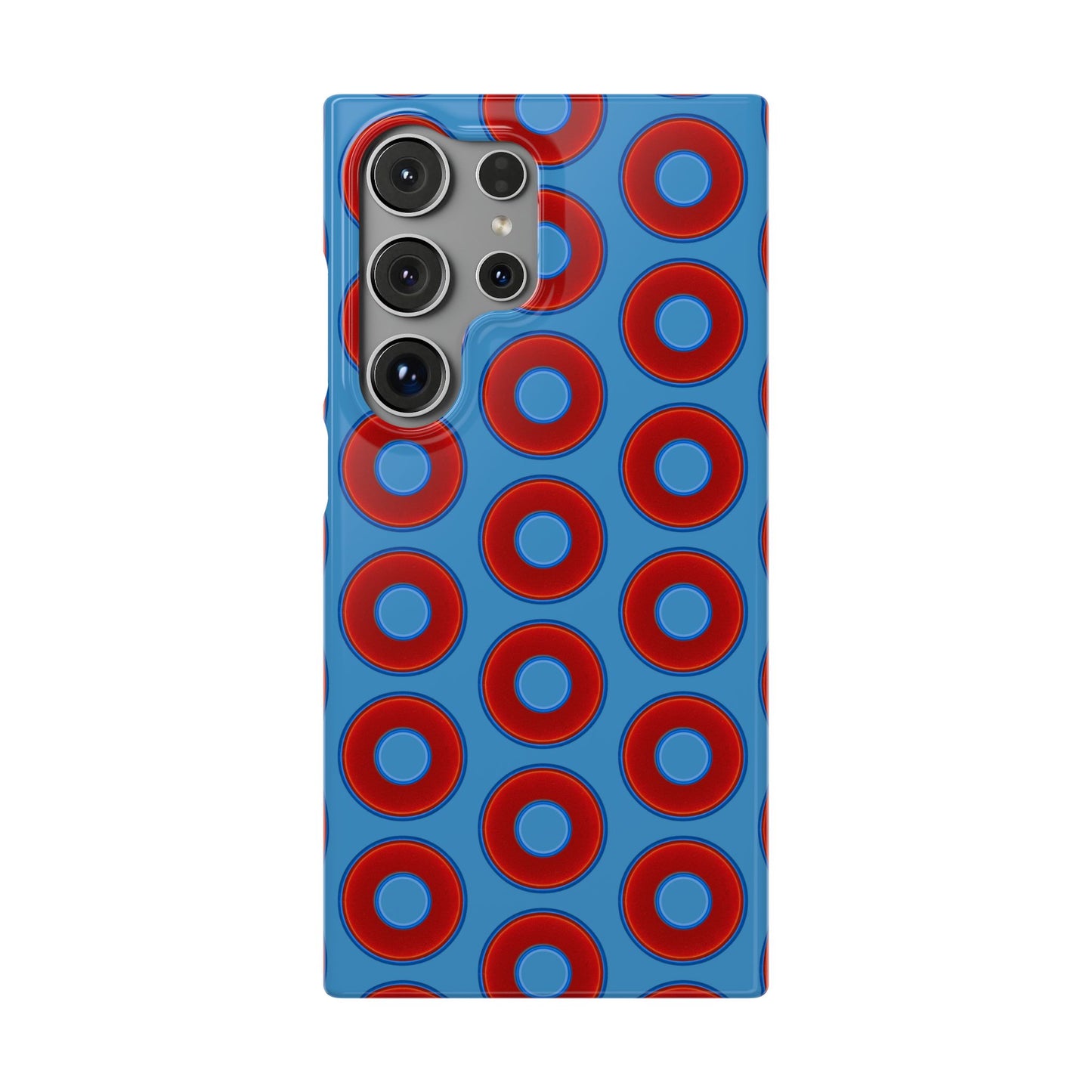 Lumpy Donut Snap Case - red vivid donut print w/light steel blue background