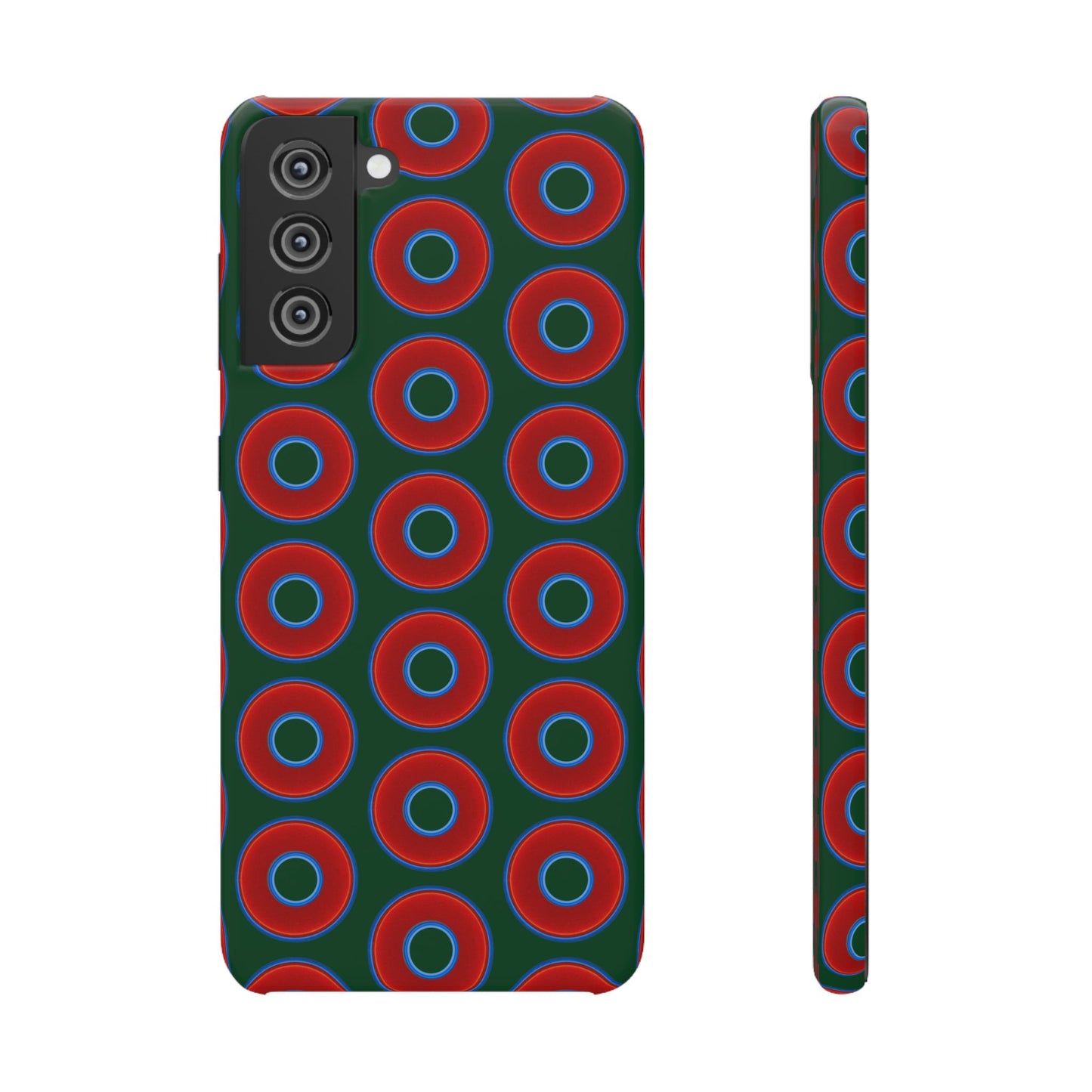 Lumpy Donut Snap Case - red vivid donut print w/deep pond green background