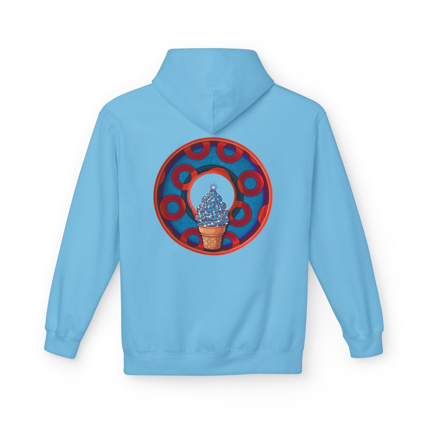 Fleece Harry Hoodies [Midweight Soft-style] - "We All Scream It's ICE Cream - YEMSG Donut" - blue/red rustic paradox donut