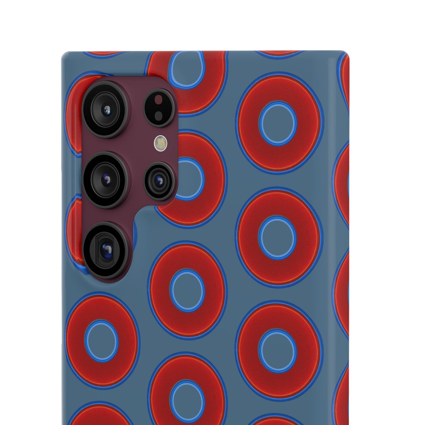 Lumpy Donut Snap Case - red vivid donut print w/steel blue background