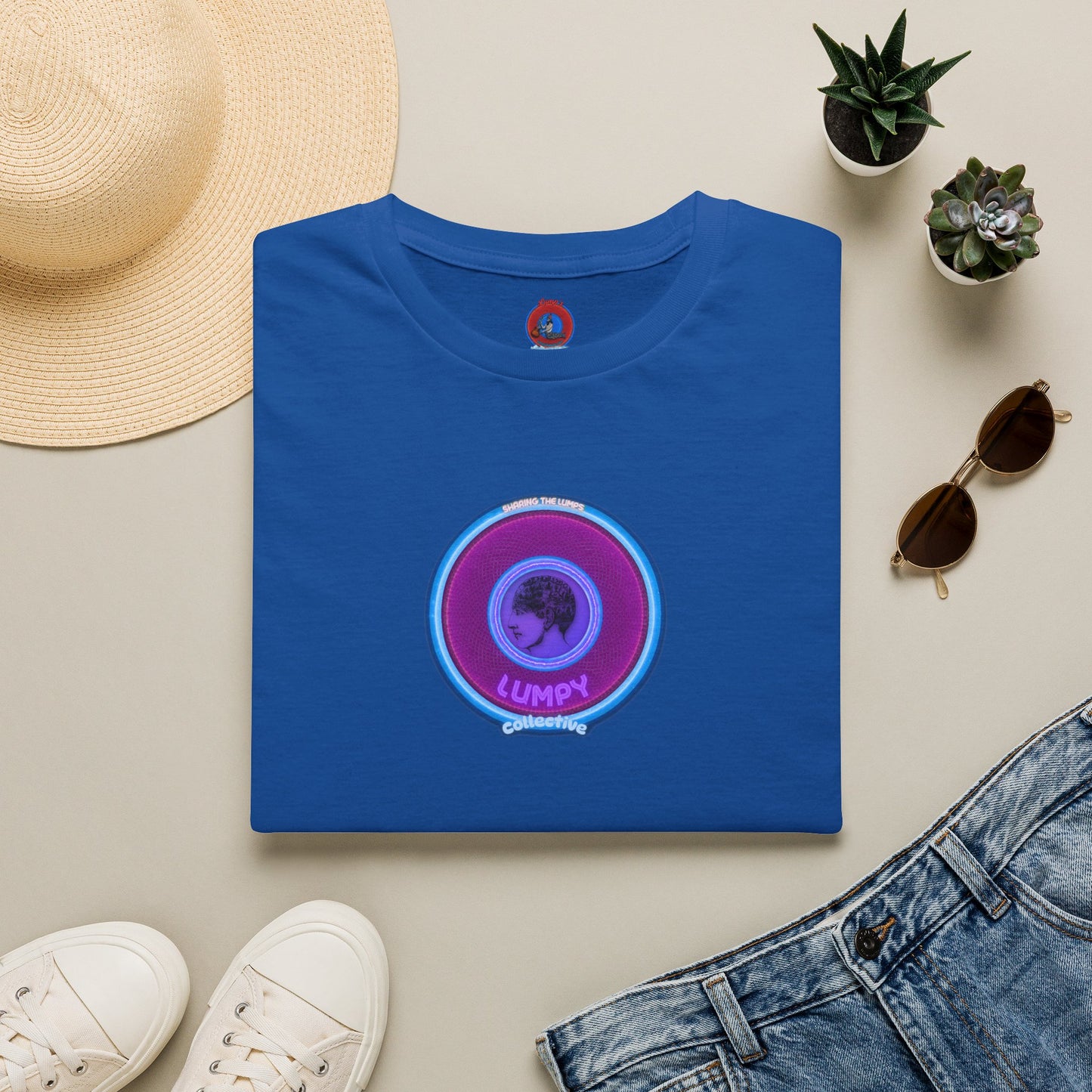 Classic Donut Tee - Unisex Soft-Style - "Lumpy Collective Donut" - rustic purple/light blue lumpy donut - variant 2