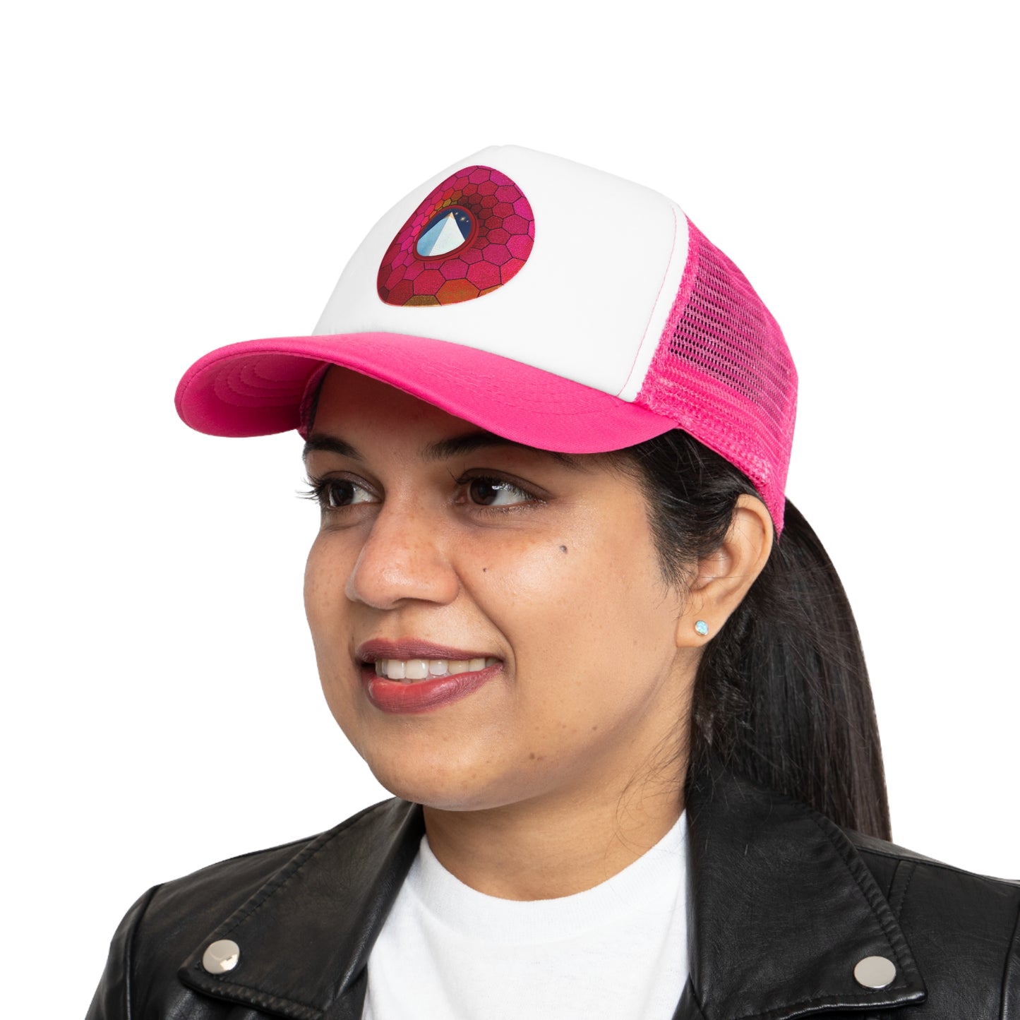 Lumpy Trucker Hat - "Limestone Blocks so Large" - variant 3 - magenta hexadonut