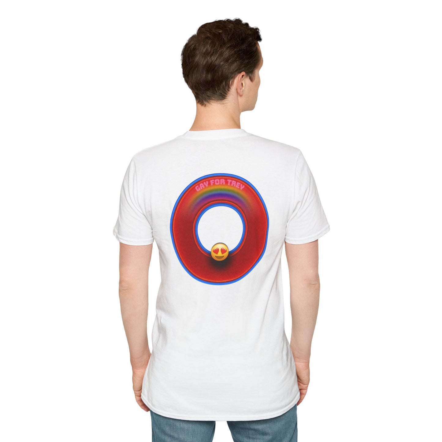 Classic Donut Tee - Unisex Soft-Style - "Yes You Are Mark!" - vivid red/blue donut