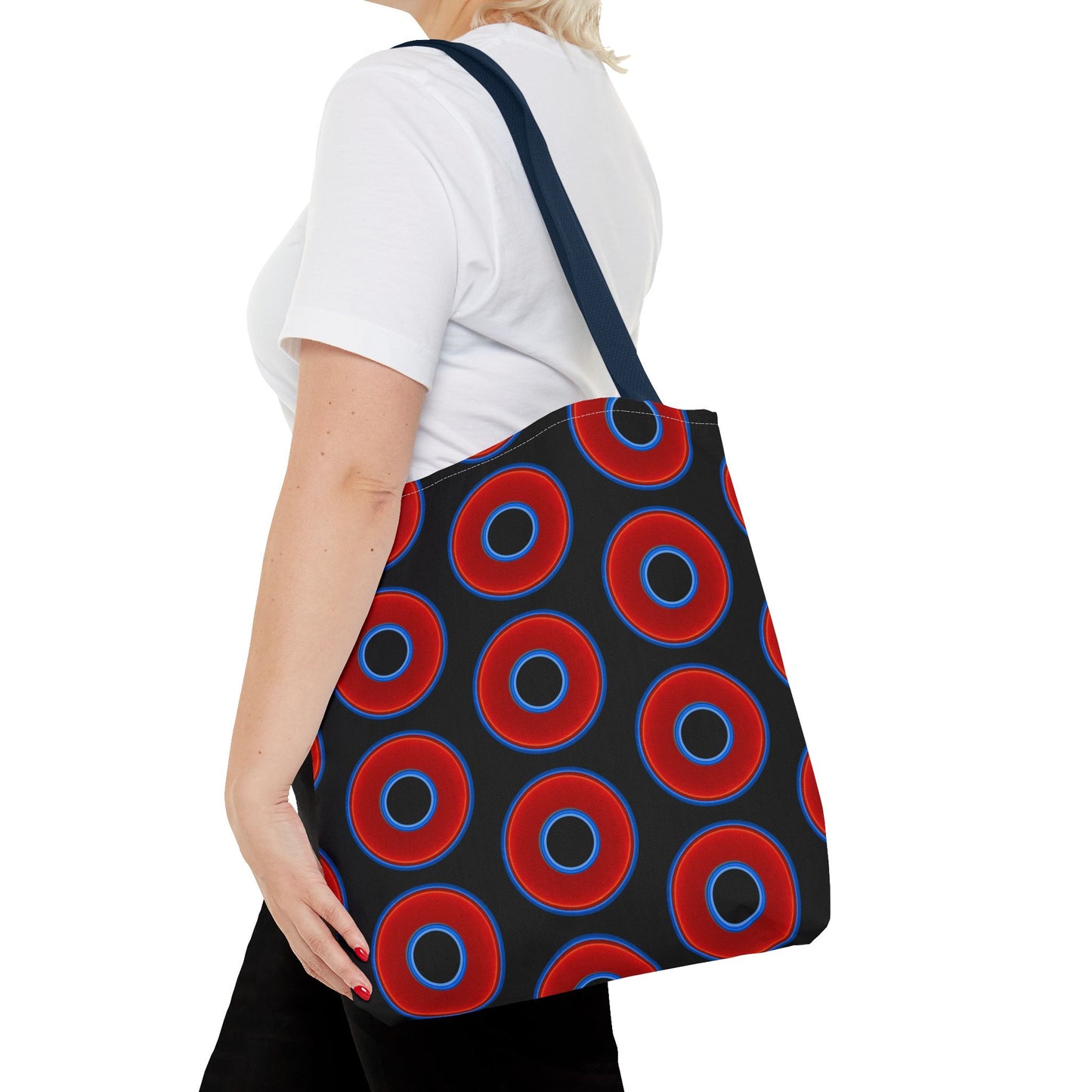 Lumpy Beach/Tote Bag - red vivid donuts w/black background