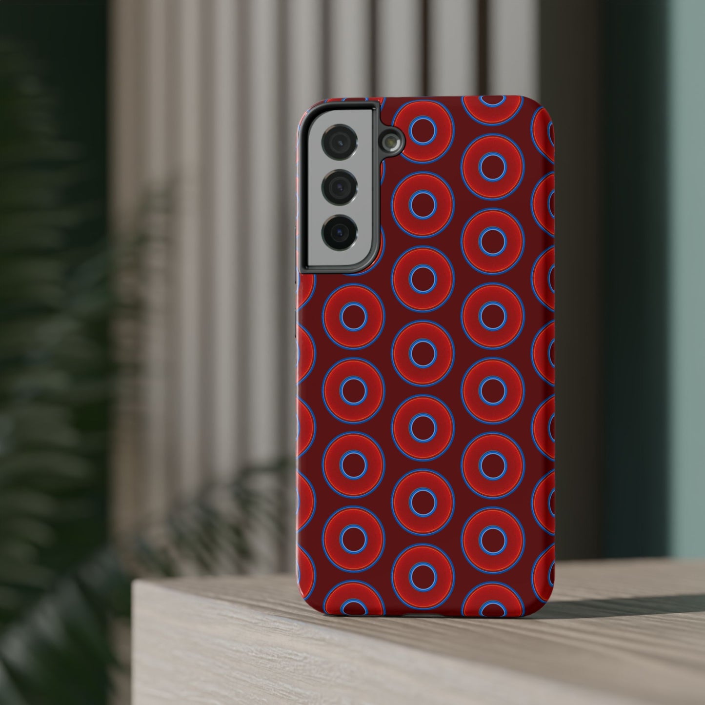 Impact-Resistant Lumpy Donut Case - red vivid donut print w/dark red background