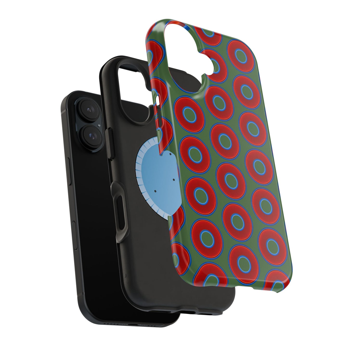 Magnetic Tough Donut Case - red vivid donut print w/dark green background