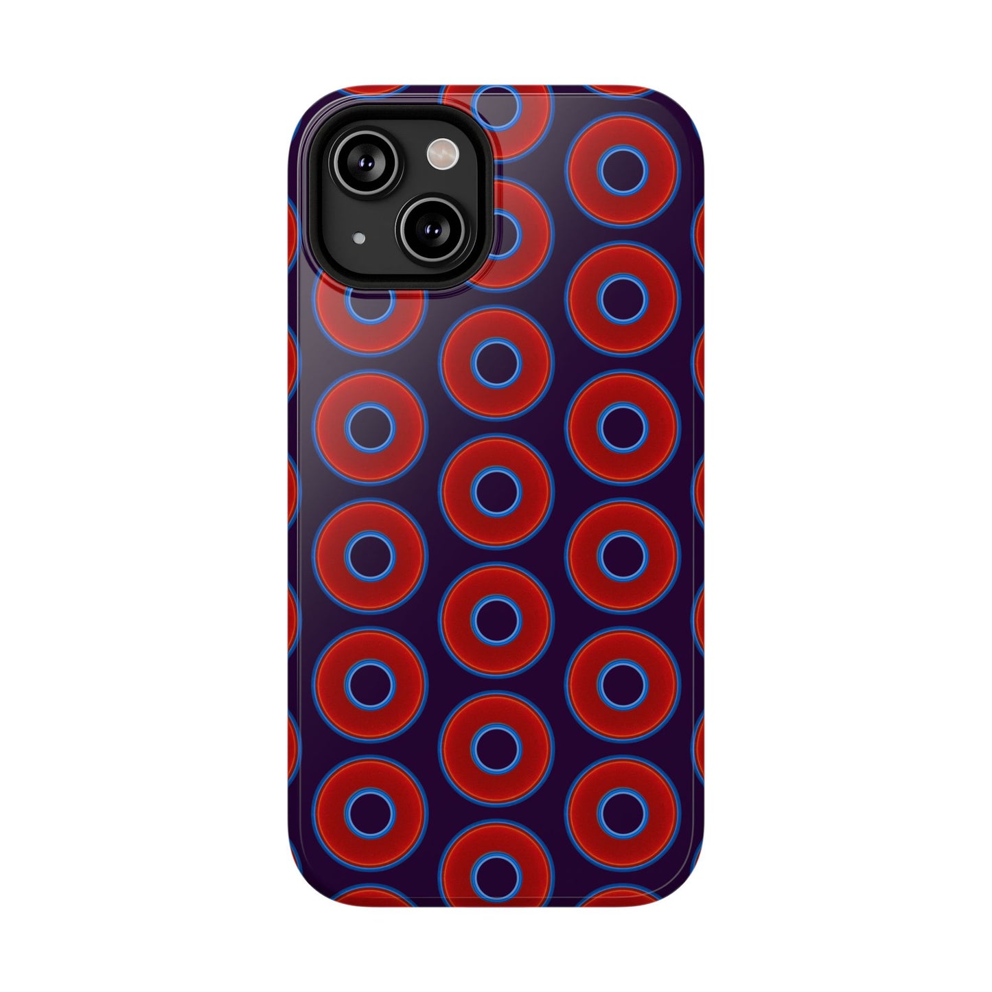 Impact-Resistant Lumpy Donut Case - red vivid donut print w/midnight purple background