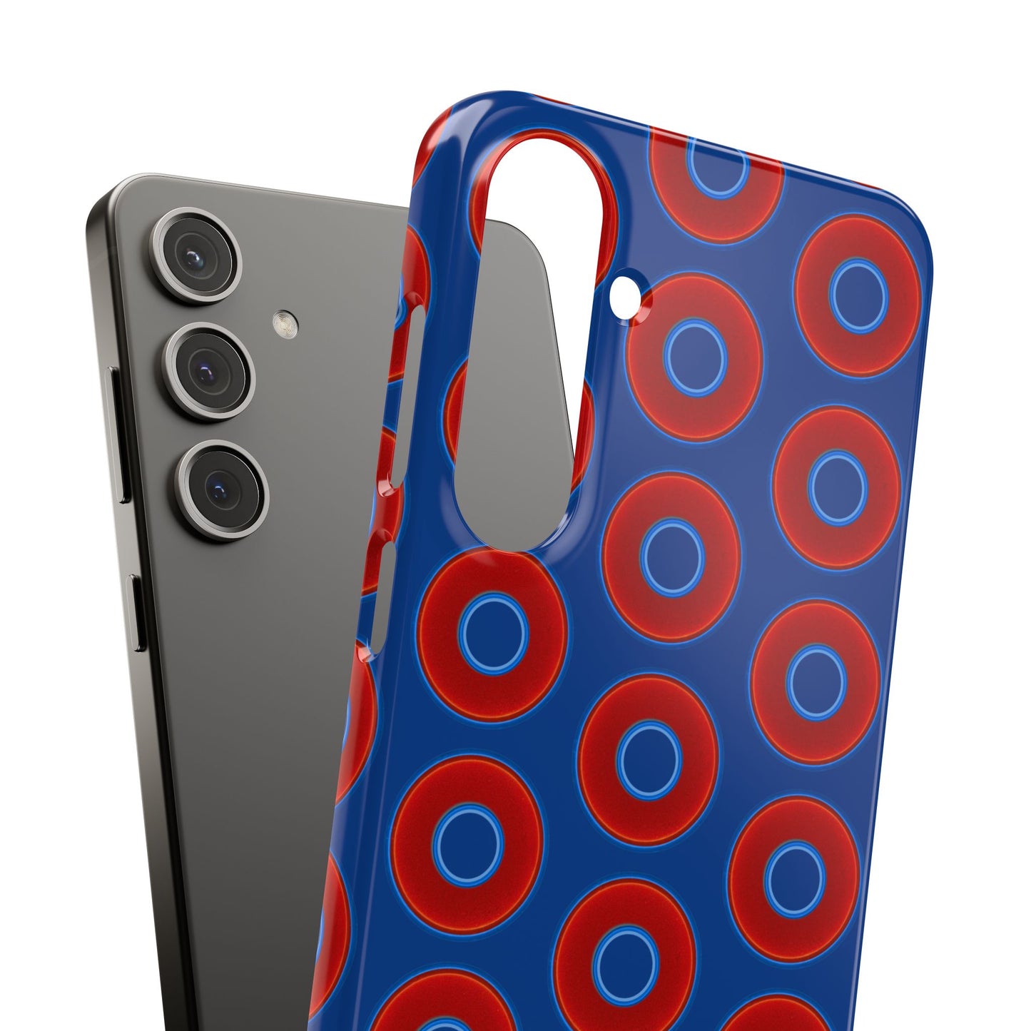 Lumpy Donut Snap Case - red vivid donut print w/dark blue background