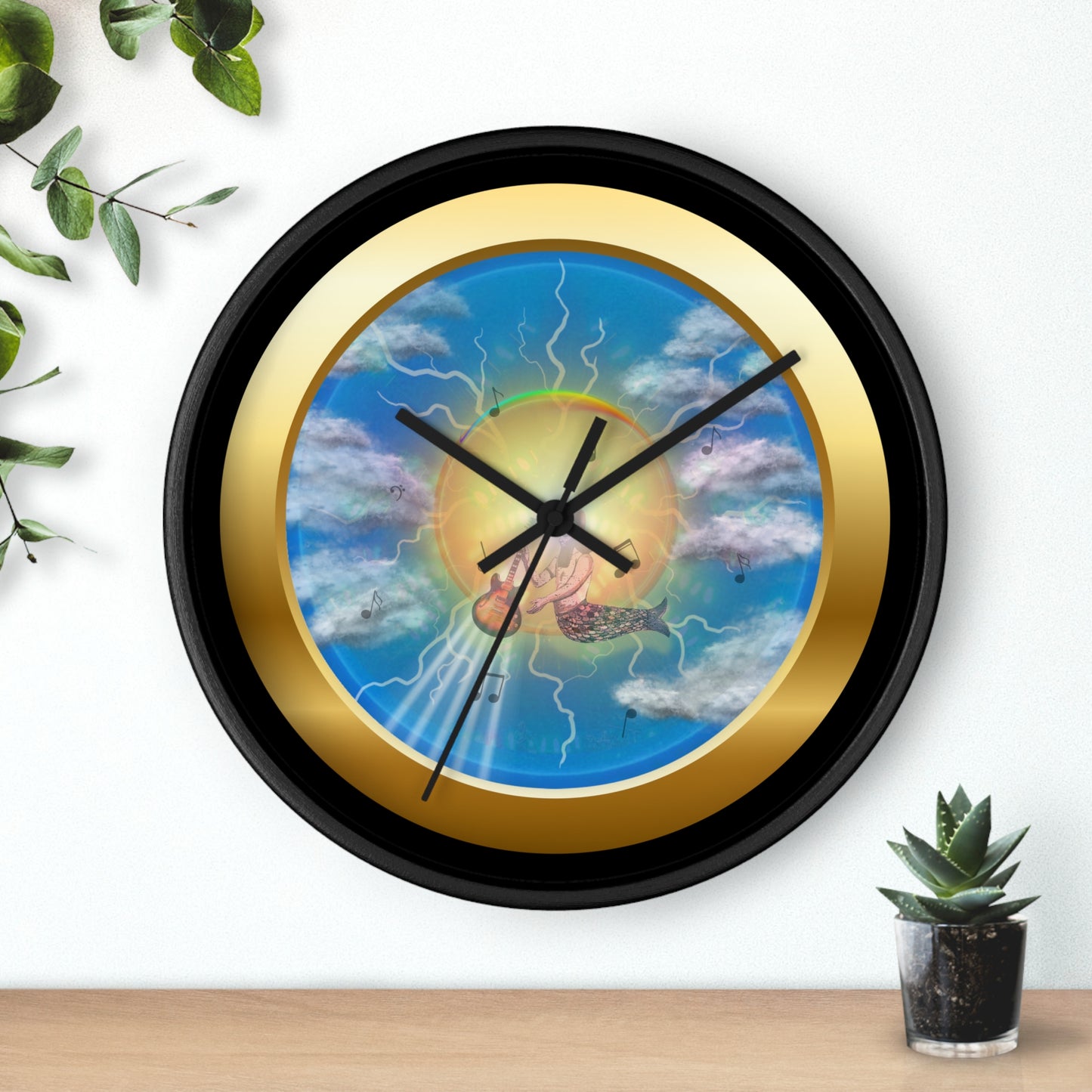 Lumpy Wall Clock - "The Divided Donut Clock" - variant 3 - Dagon & blue sky donut w/black background  [*charitable donut]