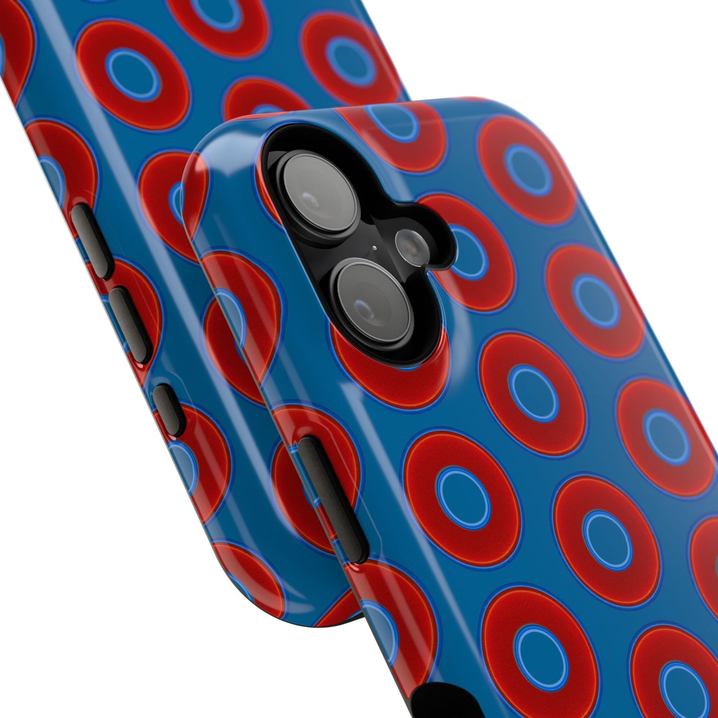 Impact-Resistant Lumpy Donut Case - red vivid donut print w/wavy navy background