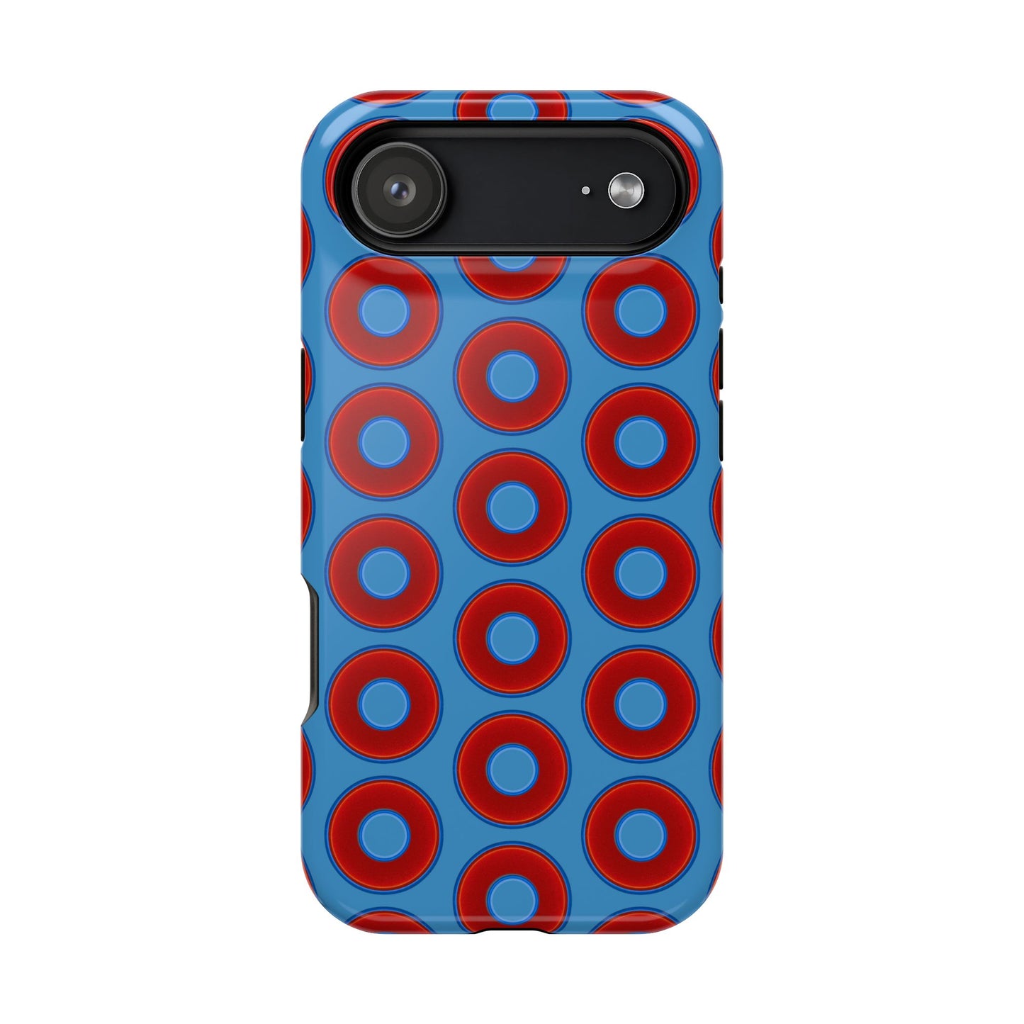 Impact-Resistant Lumpy Donut Case - red vivid donut print w/light steel blue background