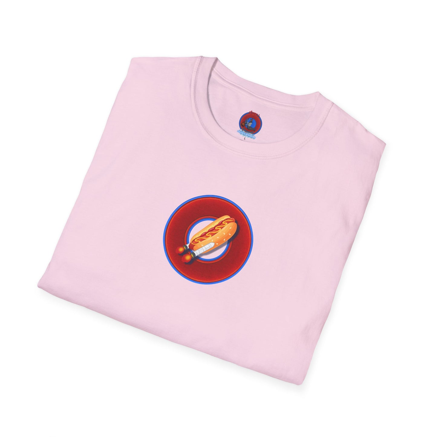 Classic Donut Tee - Unisex Soft-Style - "Viva Las Vegas Donut" -  vivid red donut w/raw dogger - variant 1