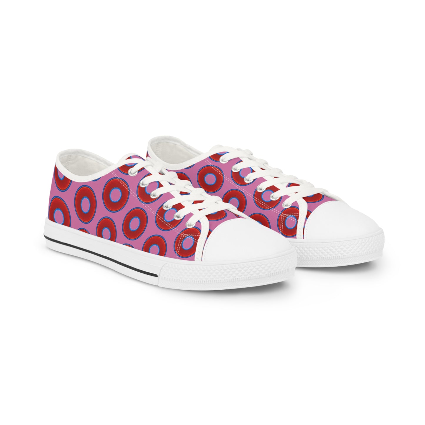 Men's - Low Top Chuck Taylors - large vivid red donut print w/light pink background