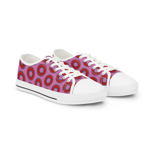 Men's - Low Top Chuck Taylors - large vivid red donut print w/light pink background