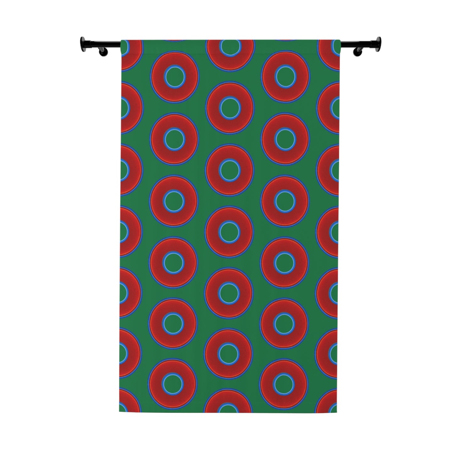 Lump's Heady Curtain w/Donuts - vivid red donut print - green background - [*1 Piece / 50" x 84"]