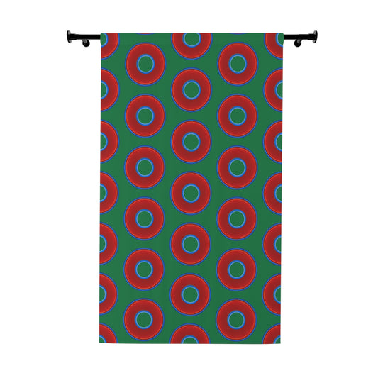 Lump's Heady Curtain w/Donuts - vivid red donut print - green background - [*1 Piece / 50" x 84"]