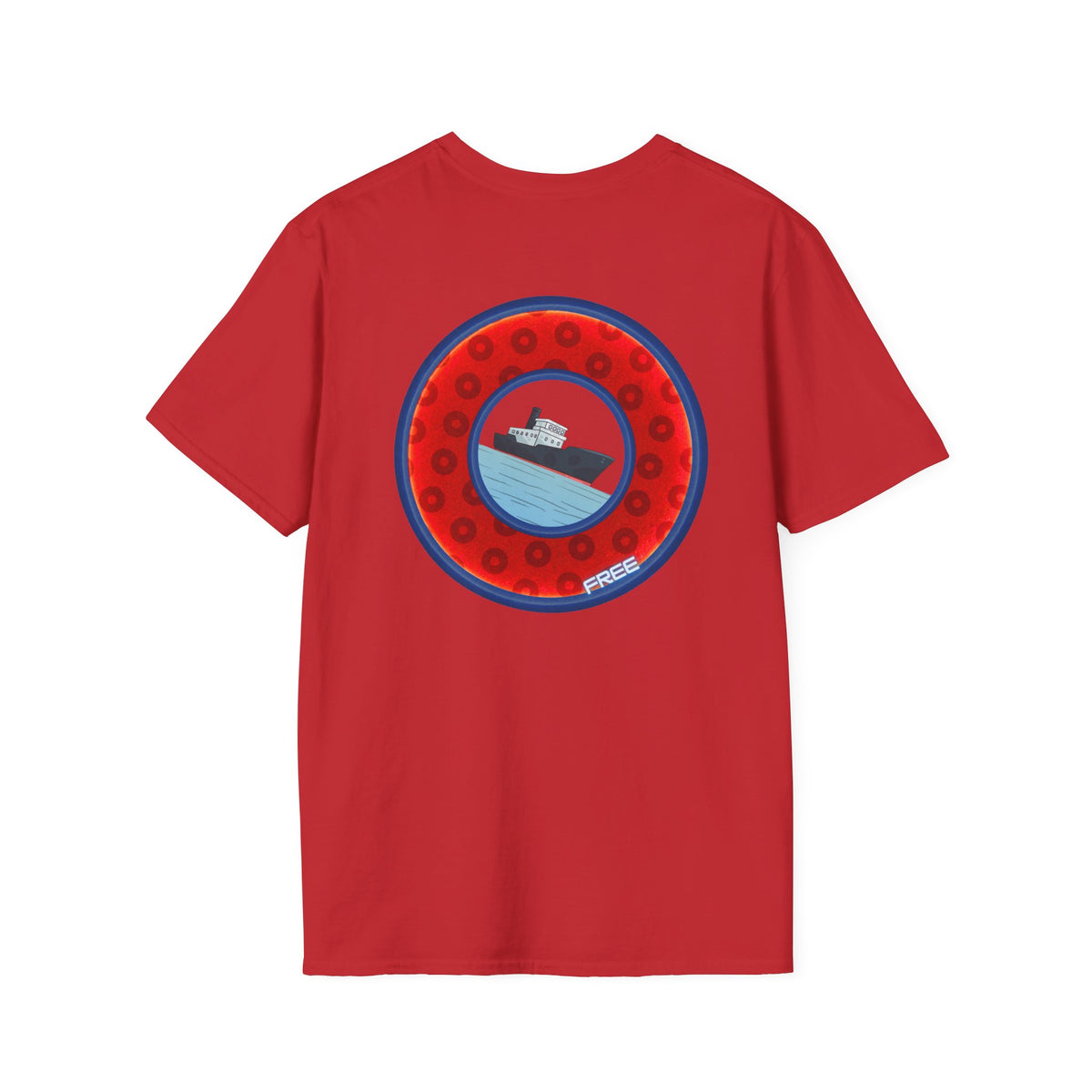 Classic Donut Tee - Unisex Soft-Style - "Phree Donut Sliders" - red/blue widemouthed paradox donut