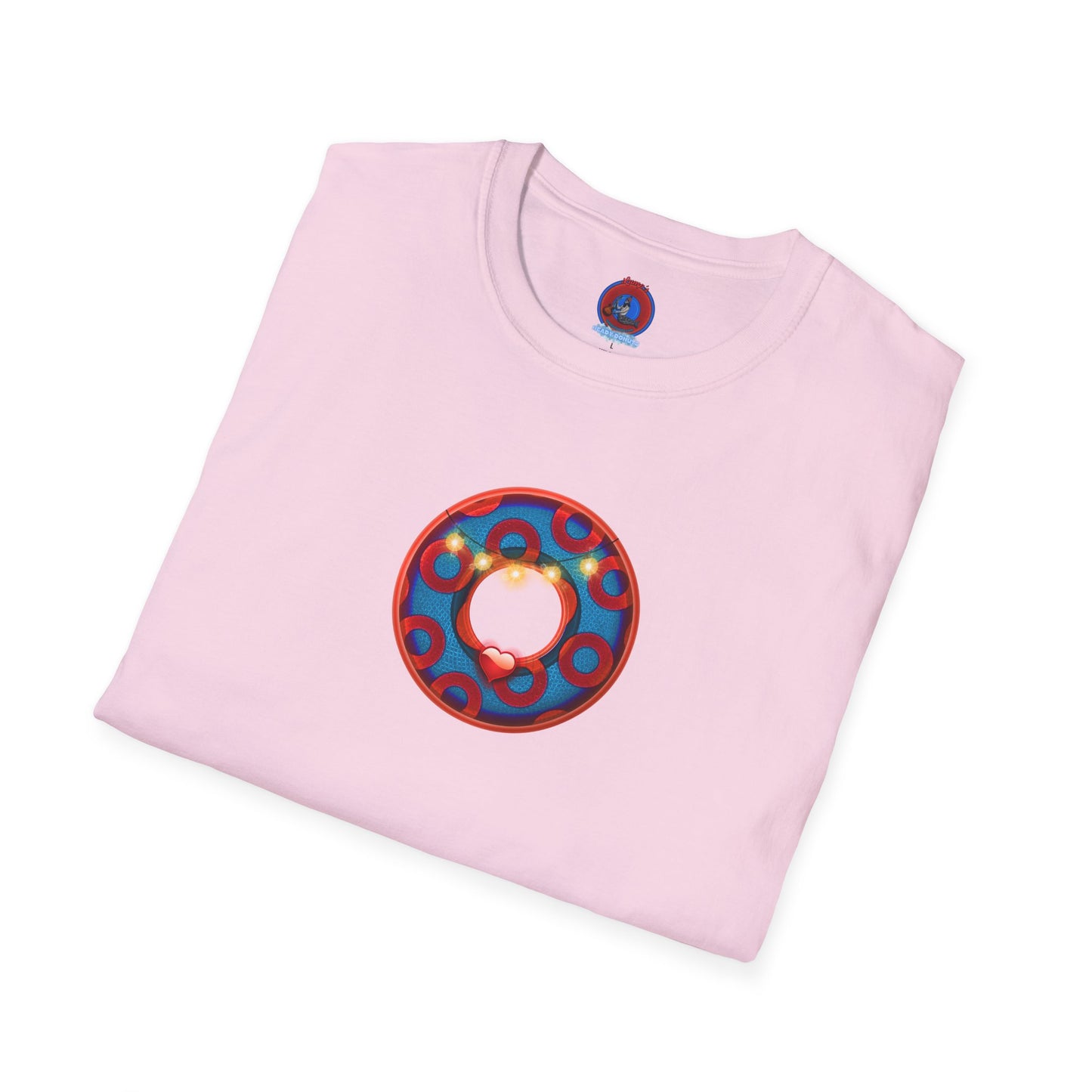 Classic Donut Tee - Unisex Soft-Style - "MORE Donuts Please" - rustic dark blue/red paradox donut - variant 1