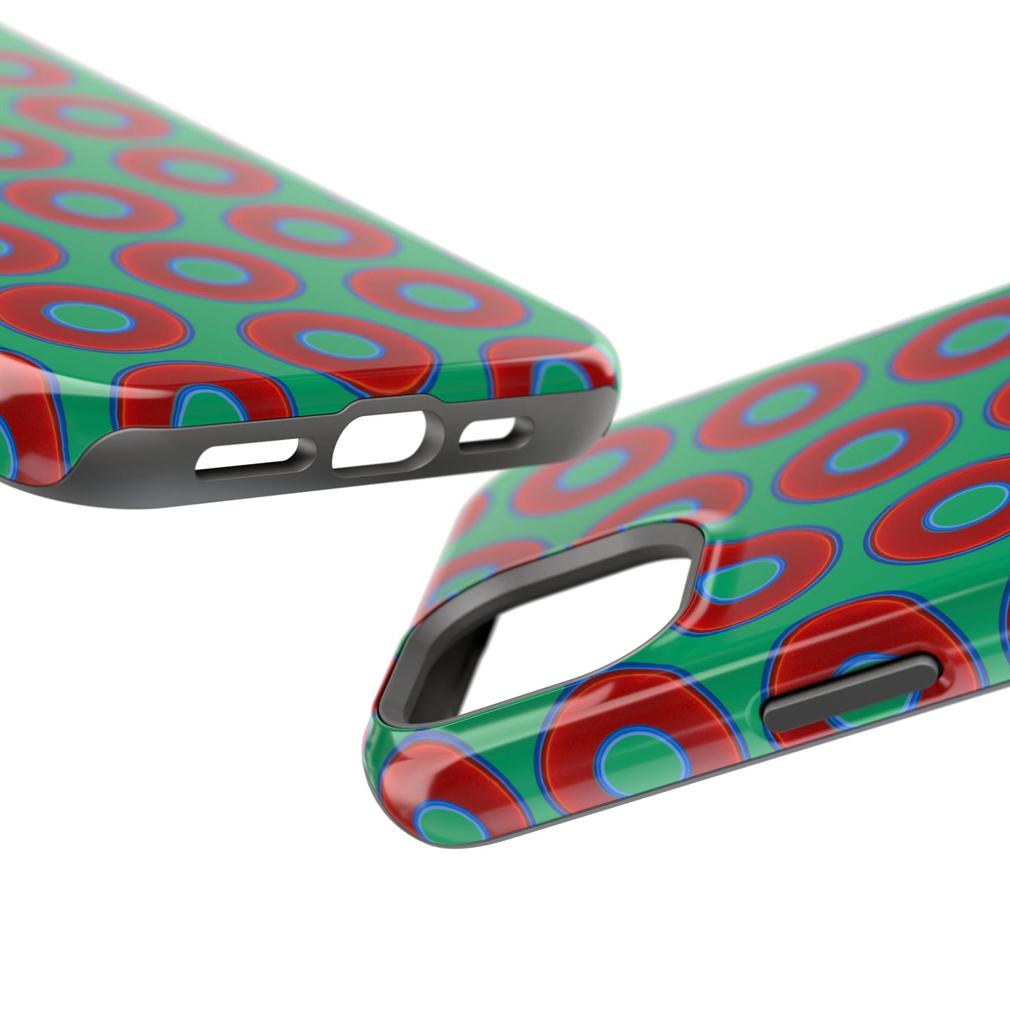 Impact-Resistant Lumpy Donut Case - red vivid donut print w/jade green background