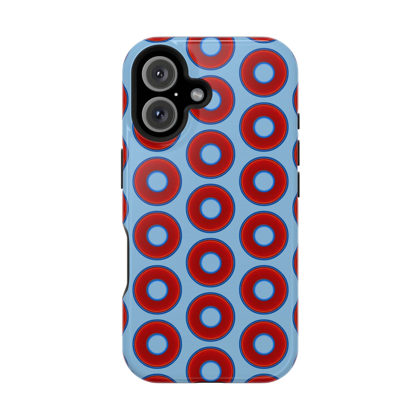 Impact-Resistant Lumpy Donut Case - red vivid donut print w/sky blue background