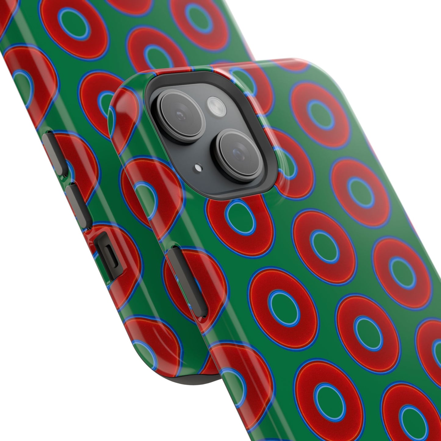 Impact-Resistant Lumpy Donut Case - red vivid donut print w/green background