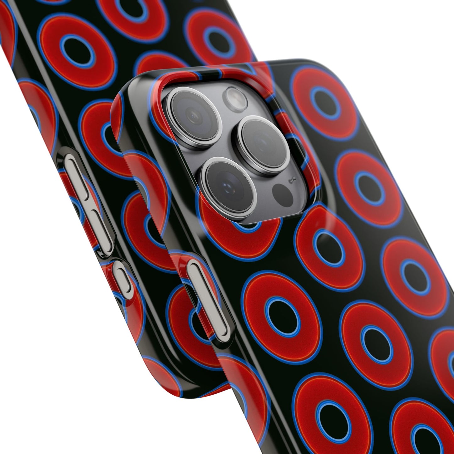 Lumpy Donut Snap Case - red vivid donut print w/midnight moss green background