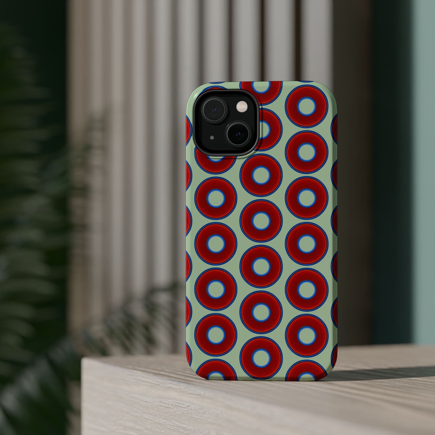 Magnetic Tough Donut Case - red vivid donut print w/seafoam green background