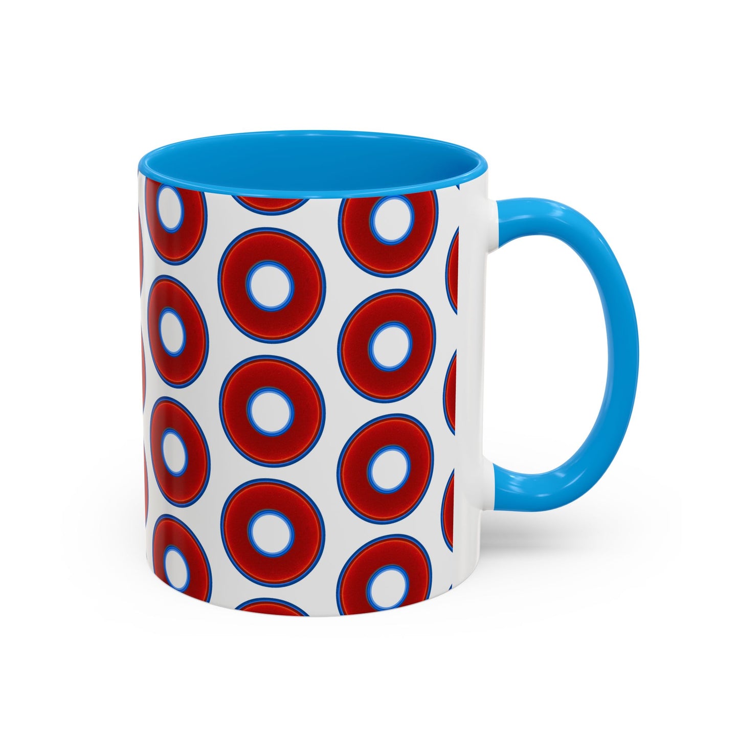 Lump's Grumpy Coffee Mug - vivid red donuts w/white background