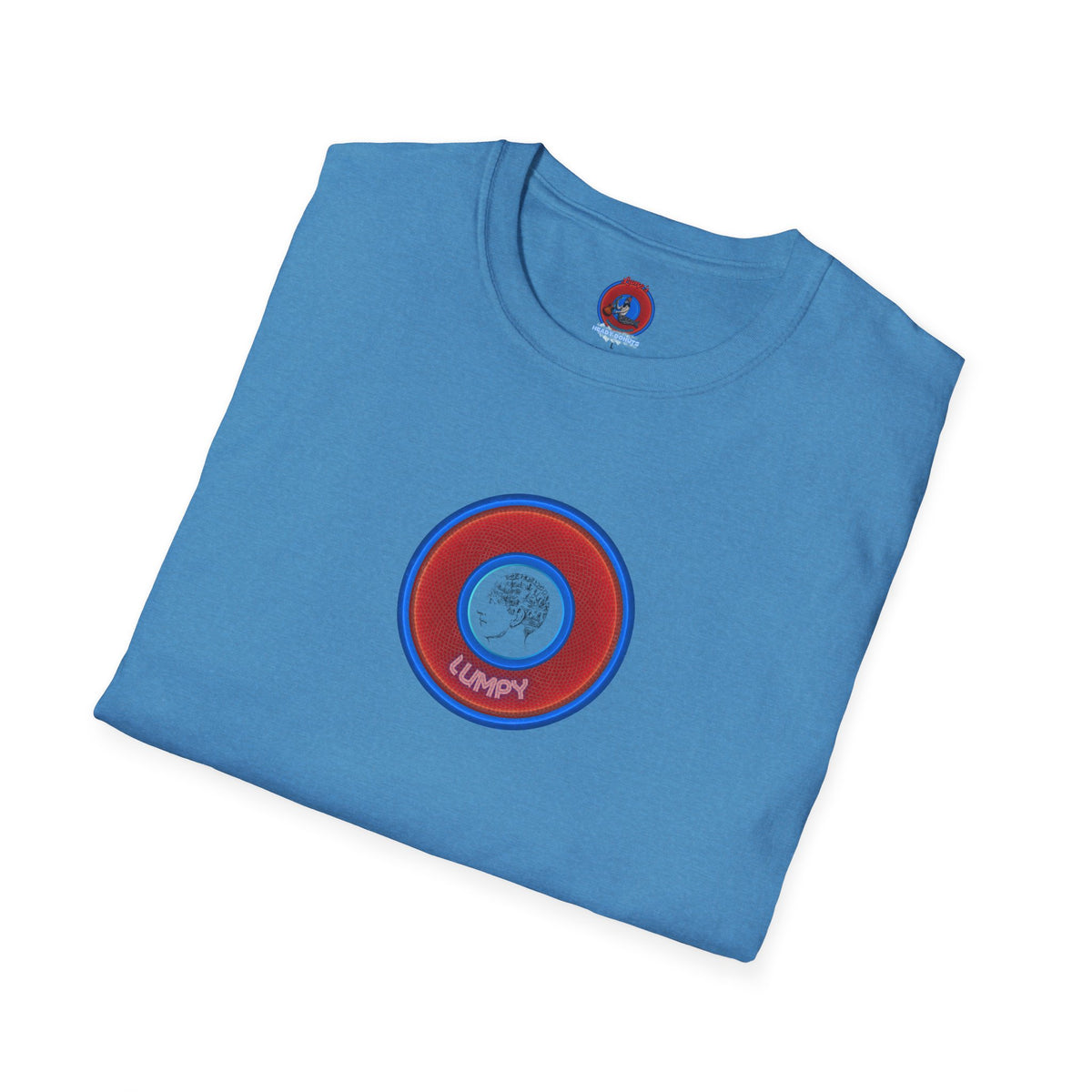 Classic Donut Tee - Unisex Soft-Style - "The Lumpy Donut" - variant 1 - red/blue donut