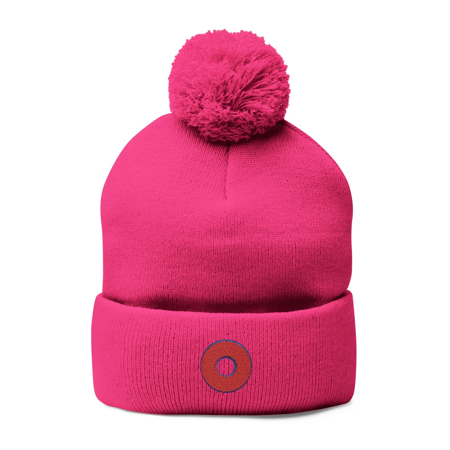 Embroidered Donut Beanie -w/pom pom