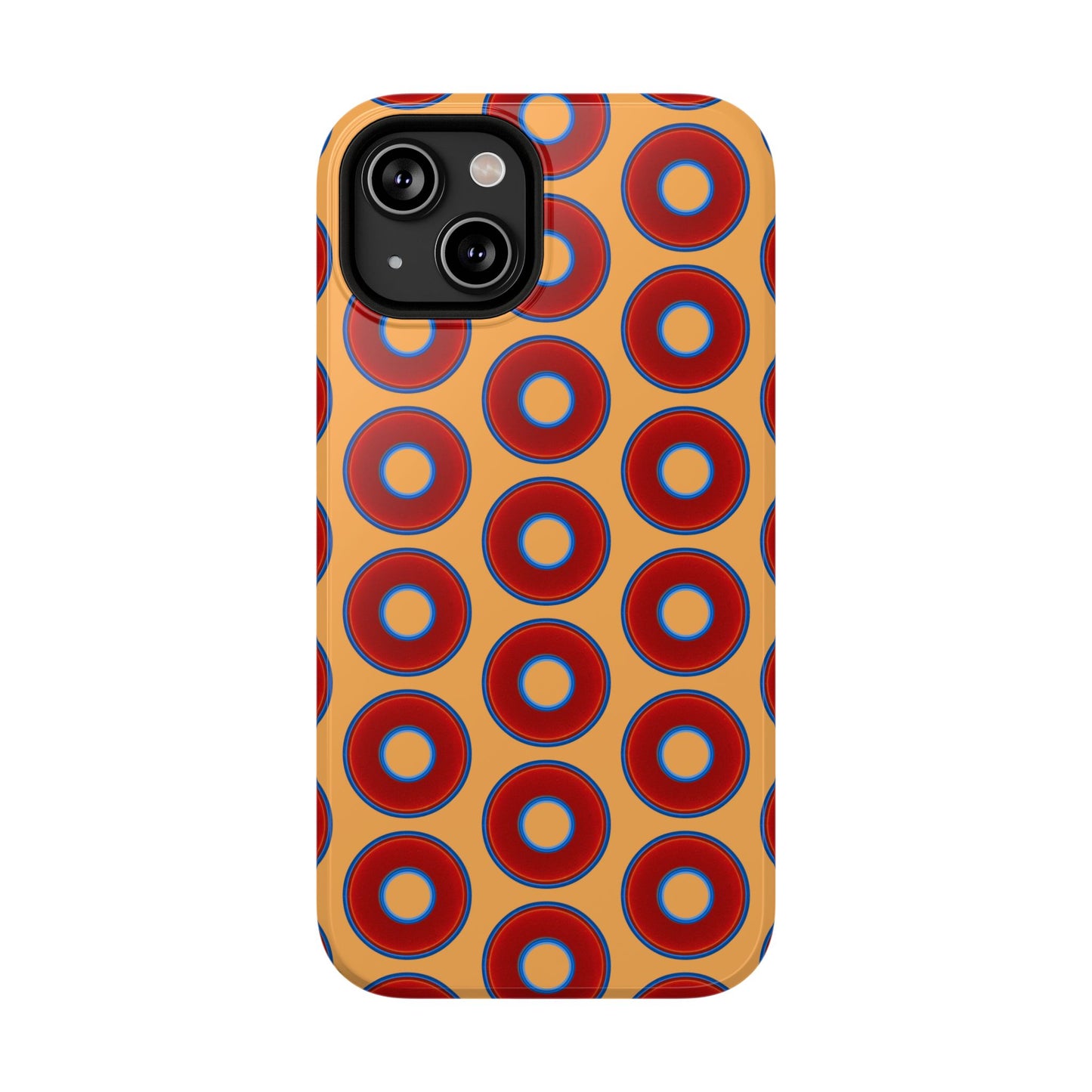 Impact-Resistant Lumpy Donut Case - red vivid donut print w/creamsicle orange background