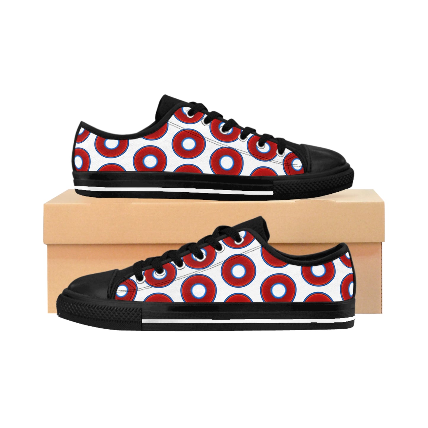 Women's Cushiony Convectors - Low Top - large red vivid donut print w/white background