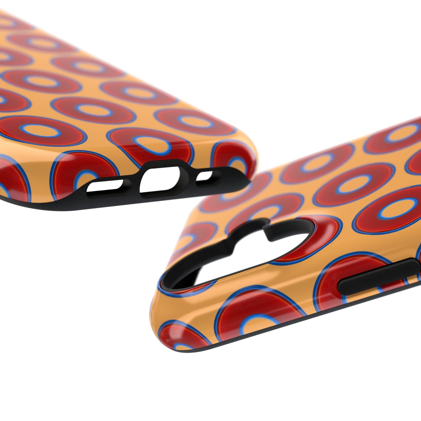 Impact-Resistant Lumpy Donut Case - red vivid donut print w/creamsicle orange background