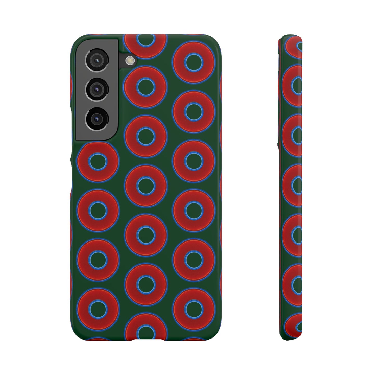 Lumpy Donut Snap Case - red vivid donut print w/deep pond green background