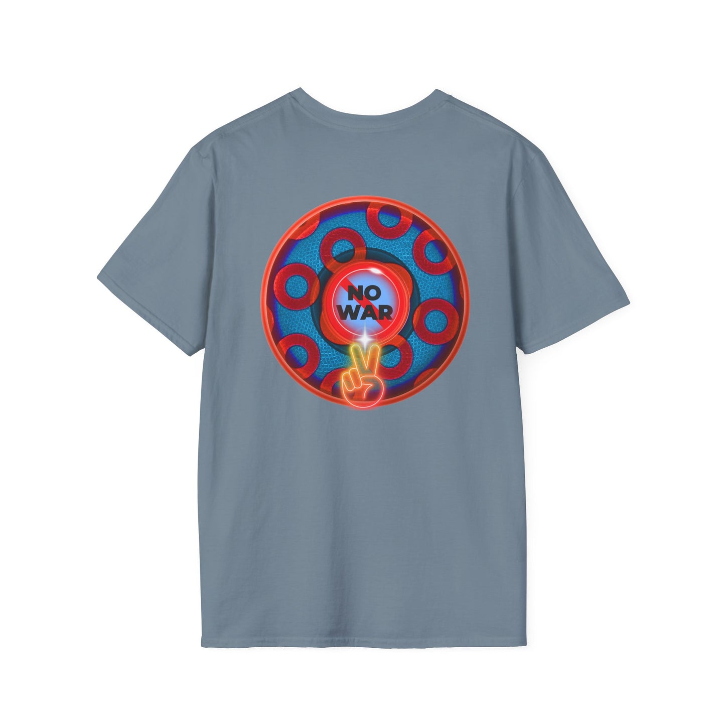 Classic Donut Tee - Unisex Soft-Style - "Peace of My Donut?" - blue/red rustic paradox donut