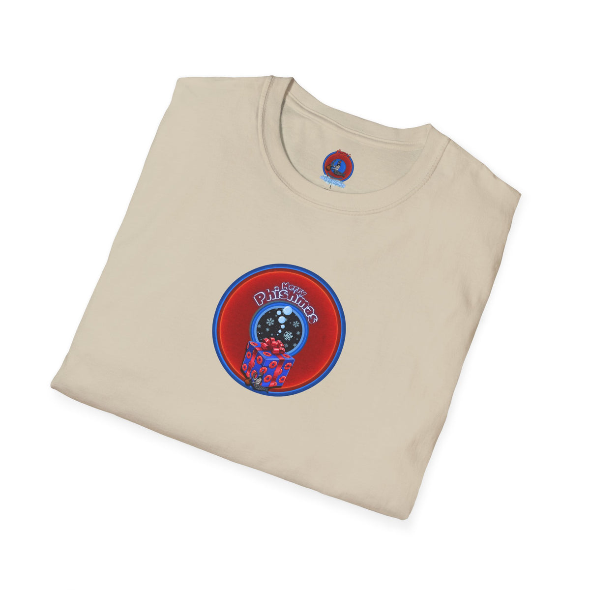 Classic Donut Tee - Unisex Soft-Style - "Phishmas Caroler's Tee " - vivid red/blue donut - variant 4