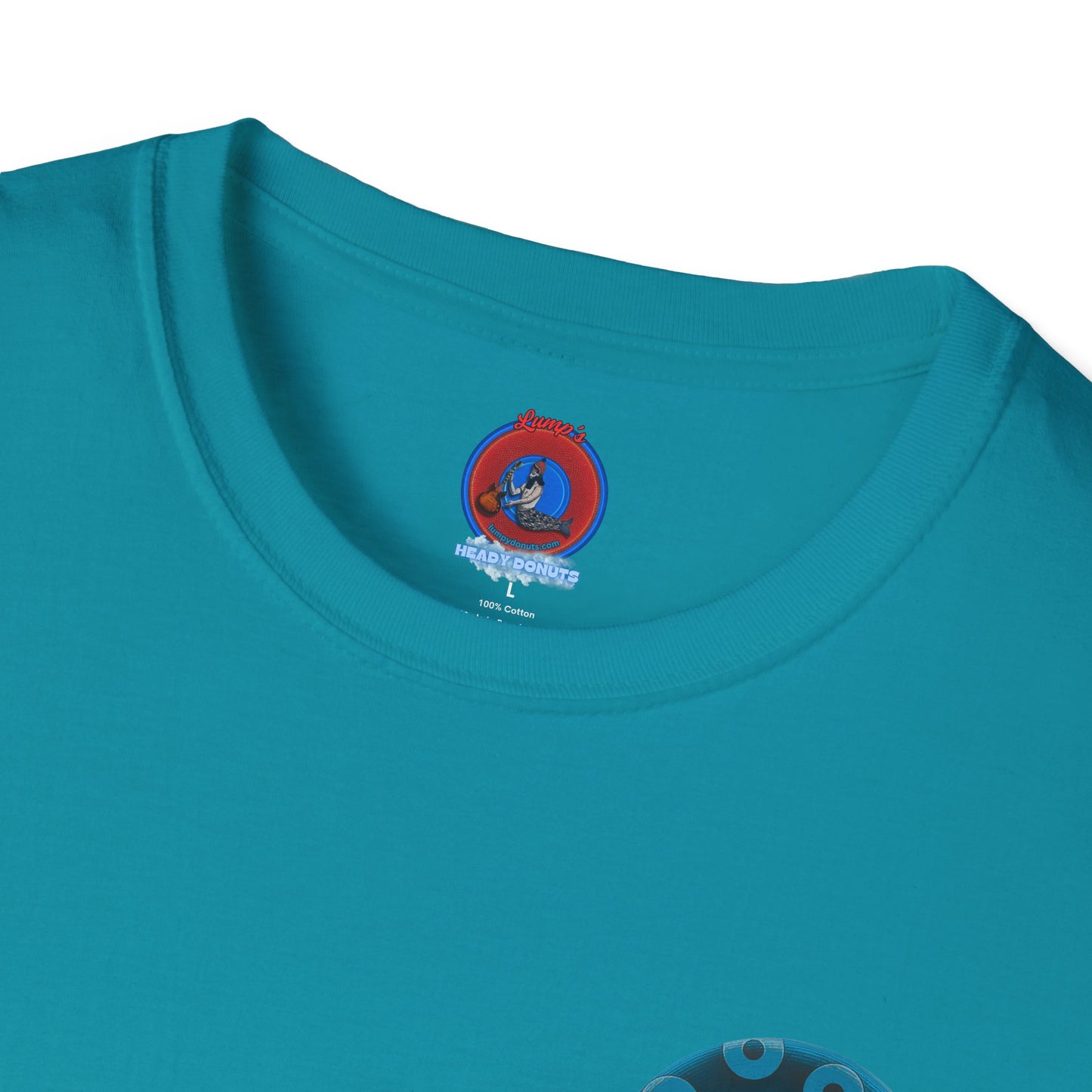 Classic Donut Tee - Unisex Soft-Style - "The Leaky Cup" - paradoxical blue/teal ocean donut -