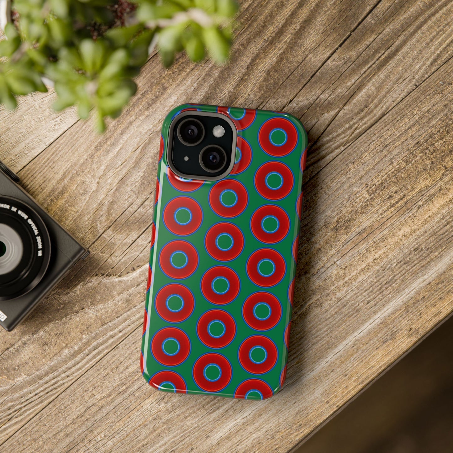 Magnetic Tough Donut Case - red vivid donut print w/green background