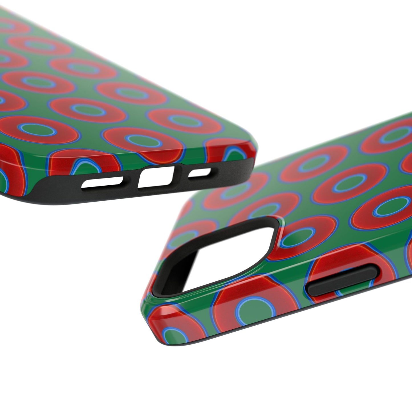 Impact-Resistant Lumpy Donut Case - red vivid donut print w/green background