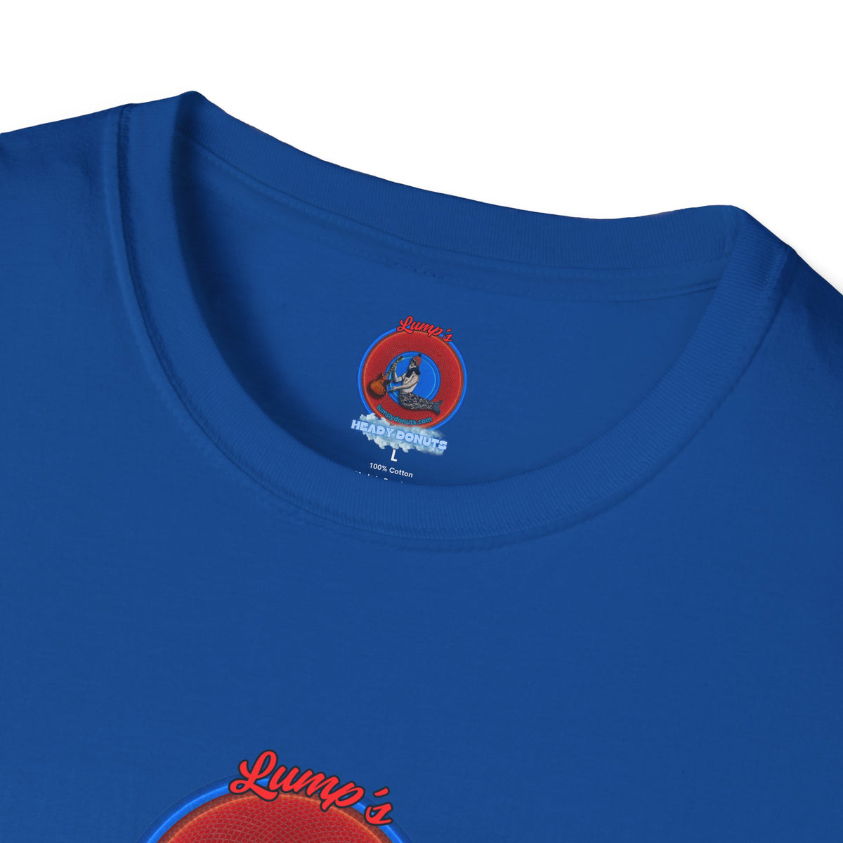 Classic Donut Tee - Unisex Soft-Style - "Lump's Heady Donuts Logo" - series 1.0  - red/blue rustic donut