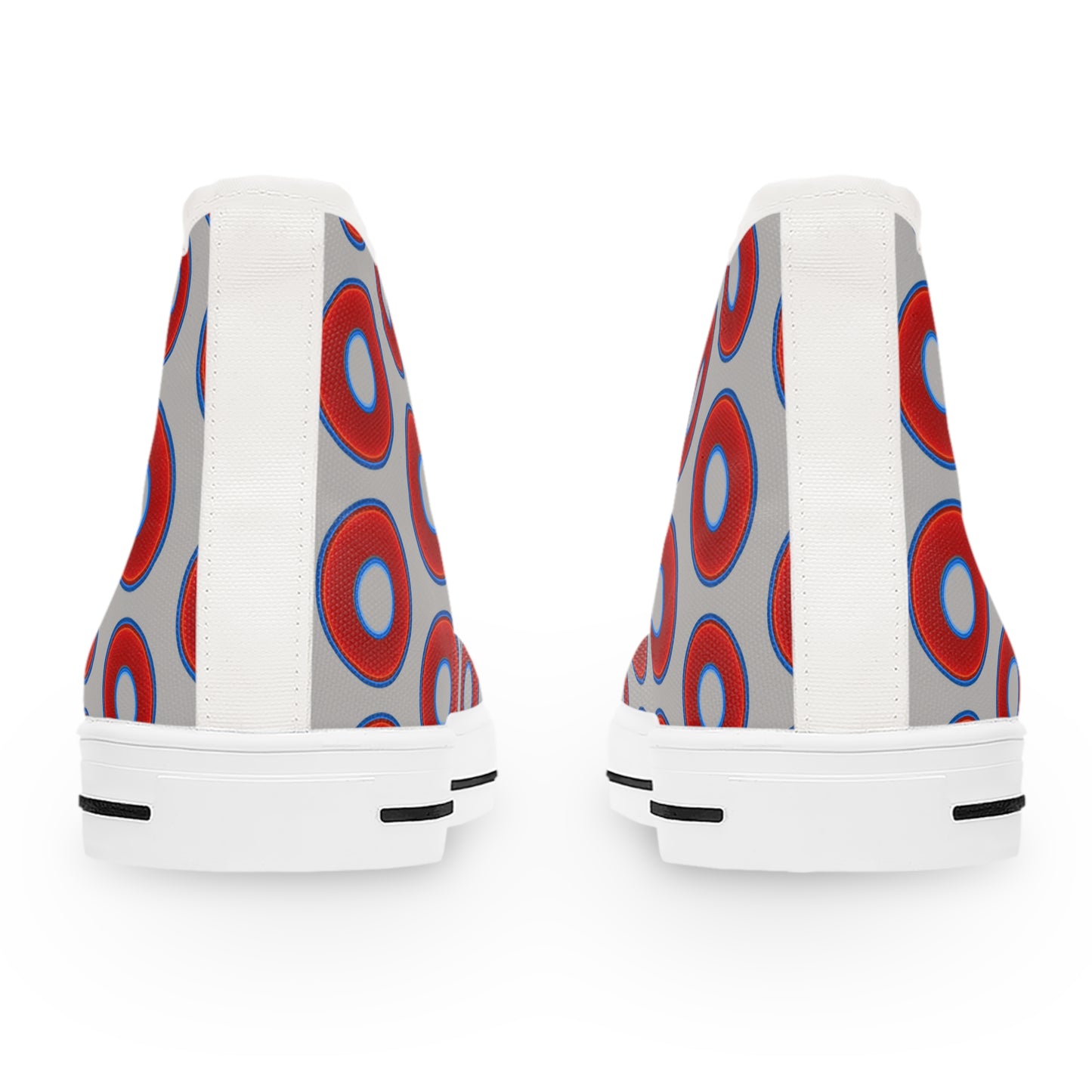 Women's High Top Chuck Taylors - large vivid red donut print w/light gray background