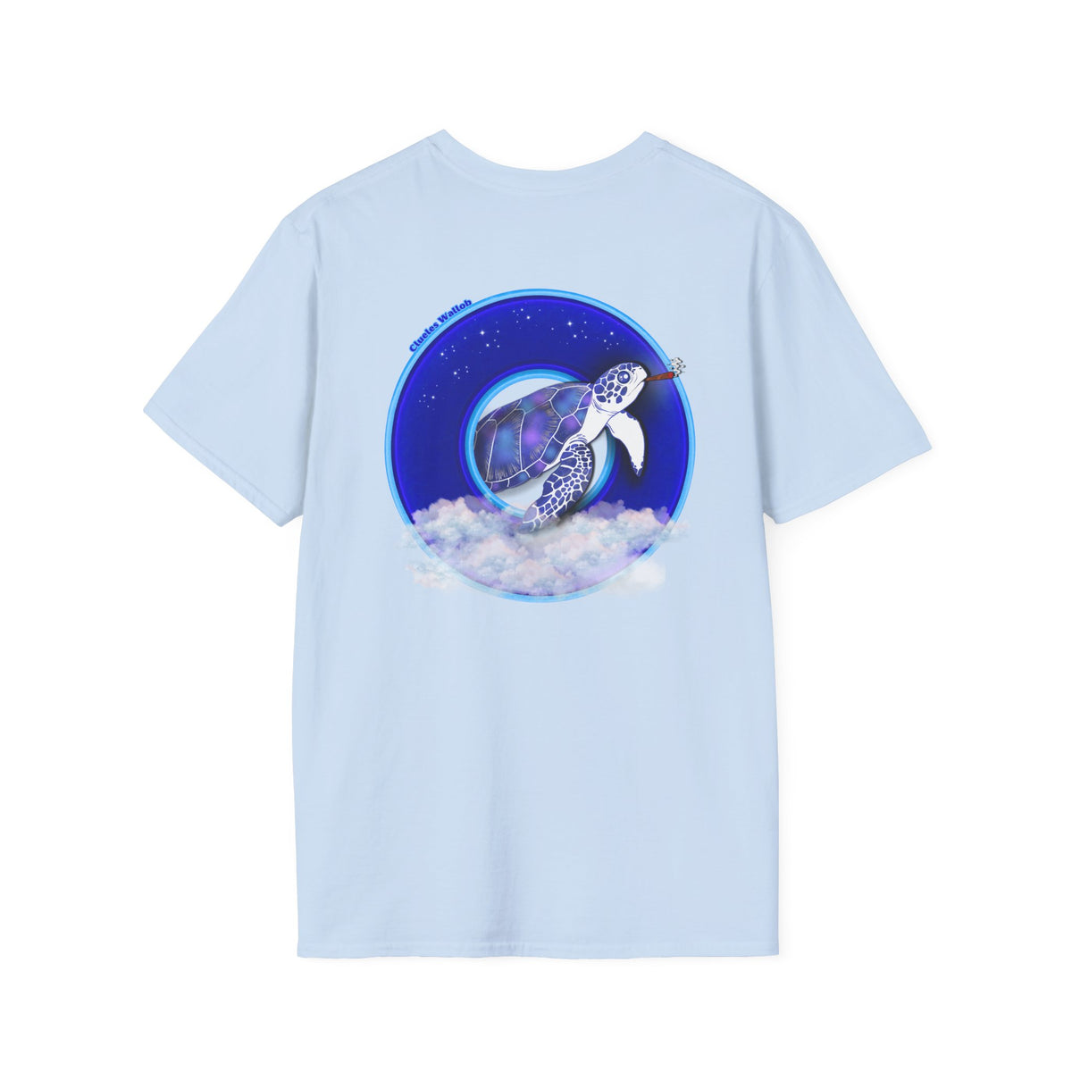 Classic Donut Tee - Unisex Soft-Style - "Clueless Wallob's Donuts" - vivid blue sky donut