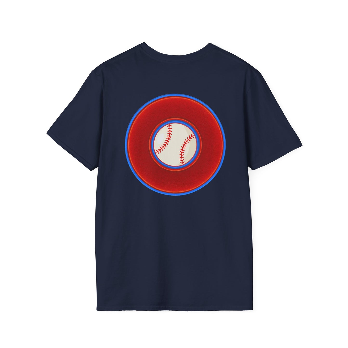 Classic Donut Tee - Unisex Soft-Style - "Phenway Ballpark Donuts" - vivid red/blue donut - variant 4