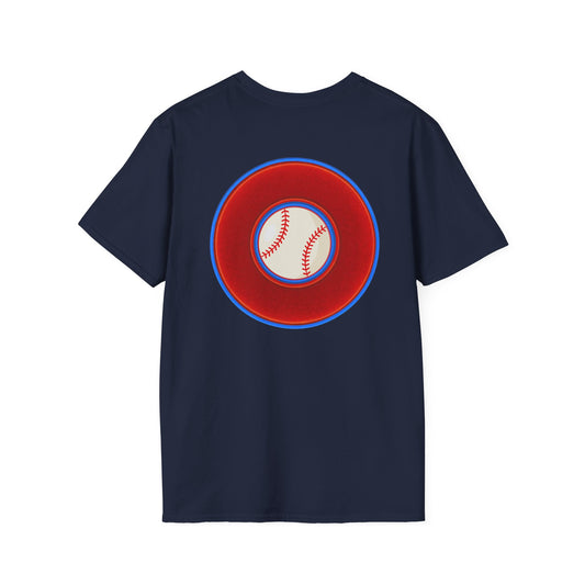 Classic Donut Tee - Unisex Soft-Style - "Phenway Ballpark Donuts" - vivid red/blue donut - variant 4