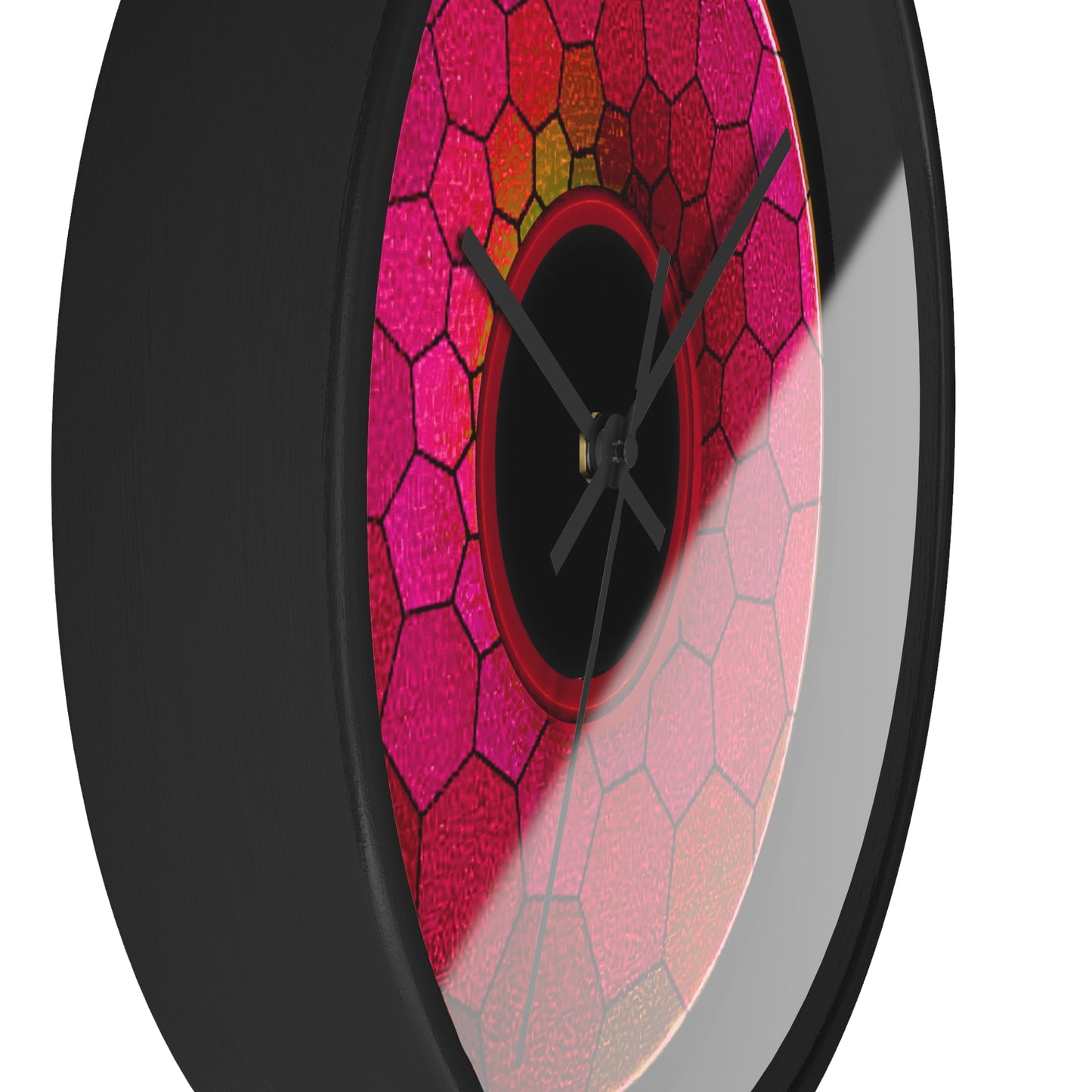 Lumpy Wall Clock - "Plain Hexadonut" - variant 1 - magenta hexadonut w/black background